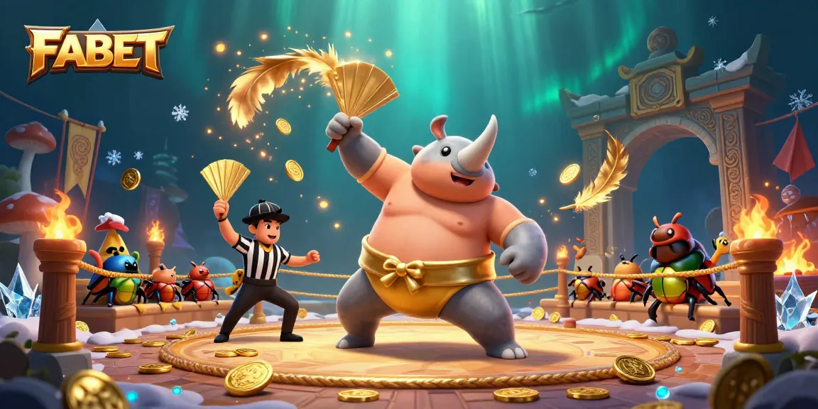 FABET showcases an exciting gambling scene with a cartoon beetle sumo as its champion.
