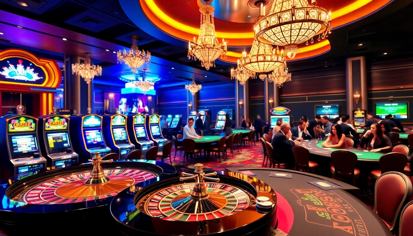 Experience the thrilling atmosphere of kbbet with luxurious roulette tables and vibrant slot machines.