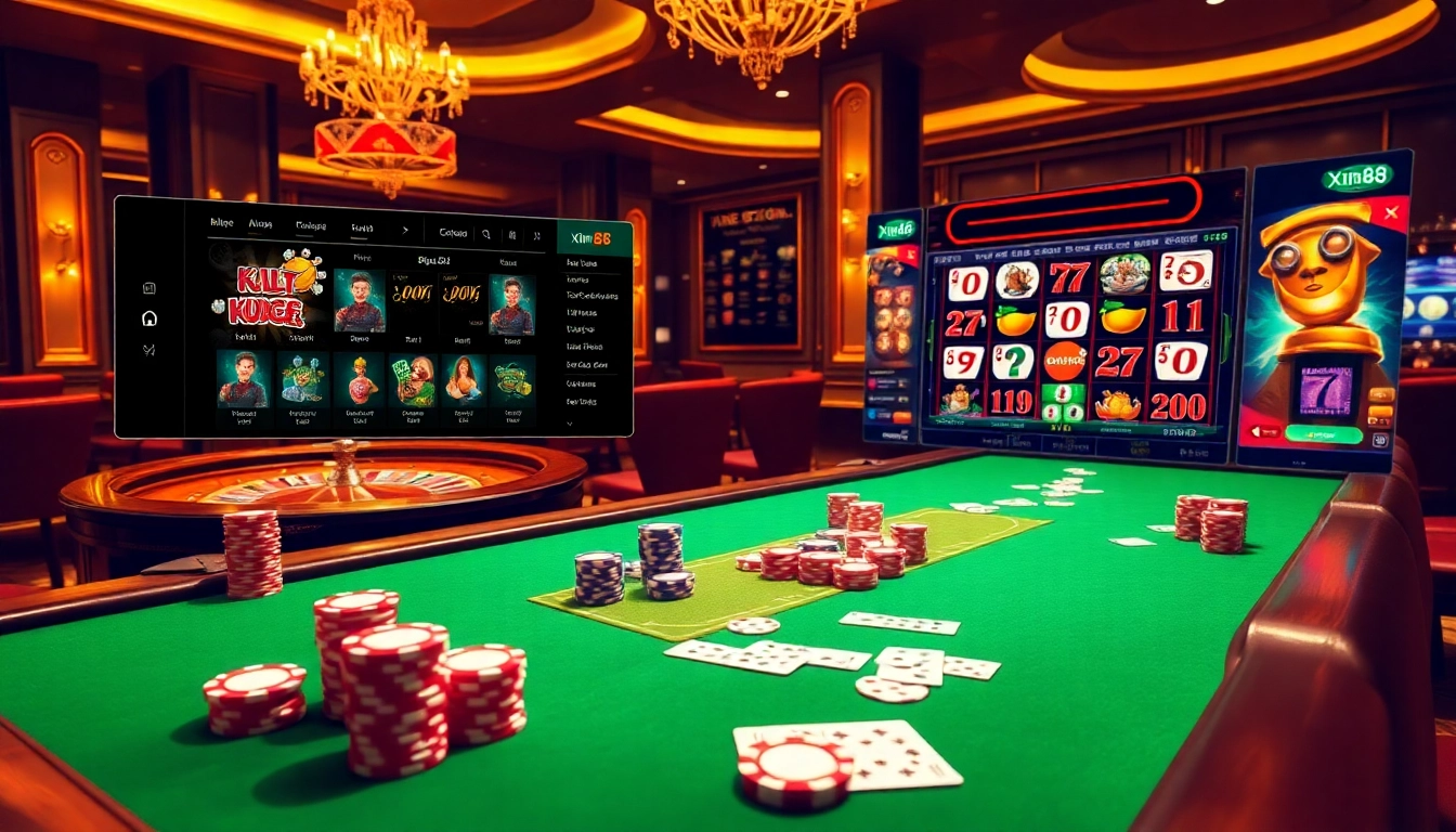 Experience the thrill of gambling at Xin88 with vibrant casino tables and exciting slot machines.