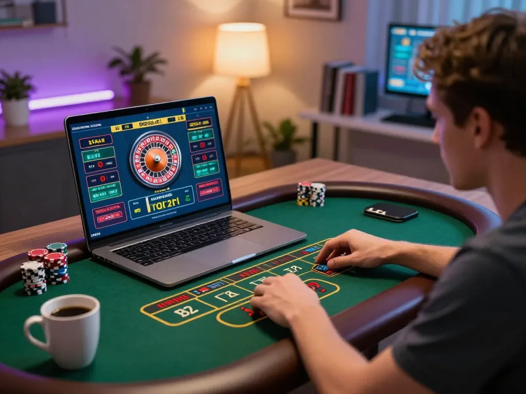 Player enjoying rr88 online gaming session with live dealer, showcasing a strategic betting atmosphere.