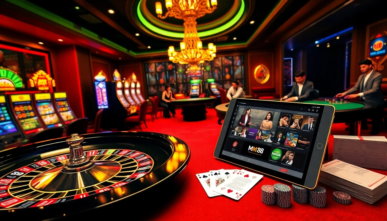 Experience thrilling gameplay at https://mm88.london/ with casino tables and vibrant slot machines.