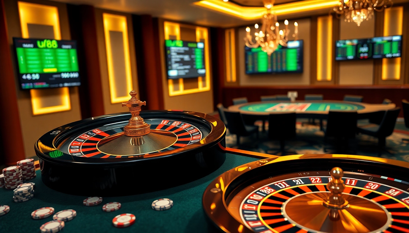 Players engaging in exciting roulette action at uu88's luxurious online casino.