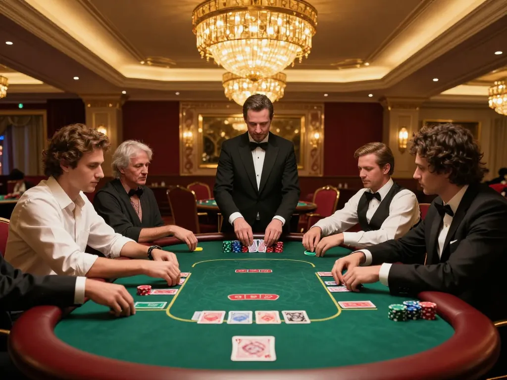 Players strategically betting at a luxurious poker table in 68win casino setting.