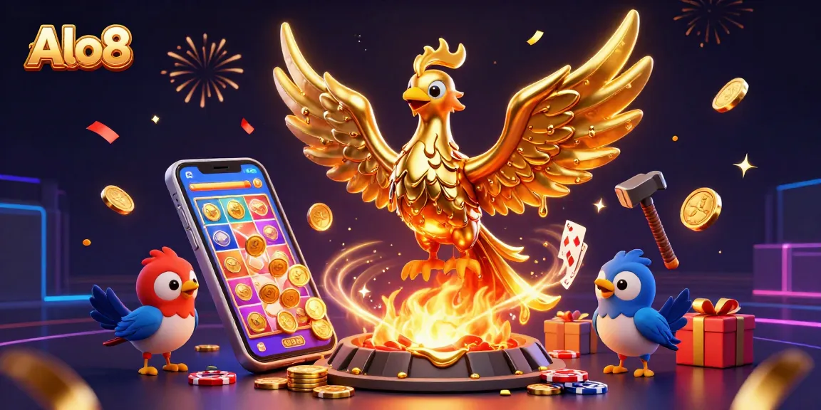Alo8 showcases a vibrant casino experience with a molten phoenix and gaming elements, highlighting thrilling attractions.