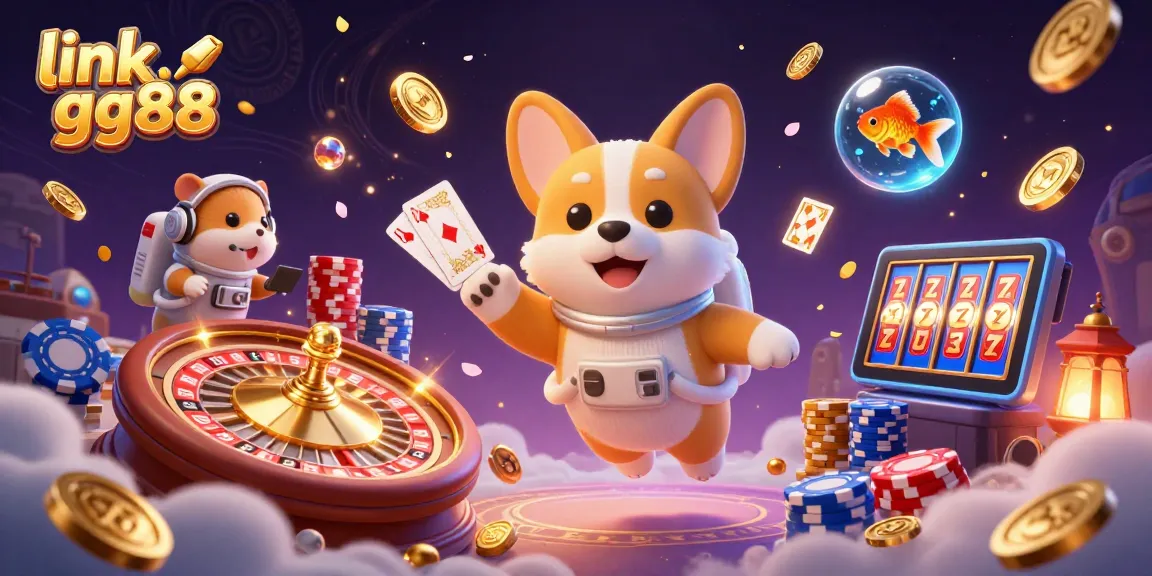 Experience excitement at link gg88 as a cartoon astronaut corgi floats in a cosmic casino.
