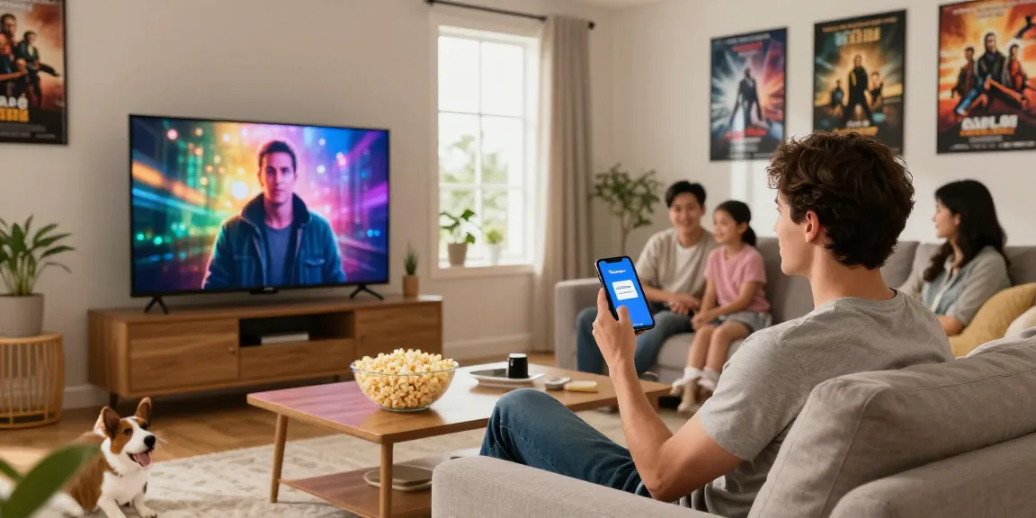 Pikashow APK download enjoyed on a smartphone in a cozy living room while watching a movie.