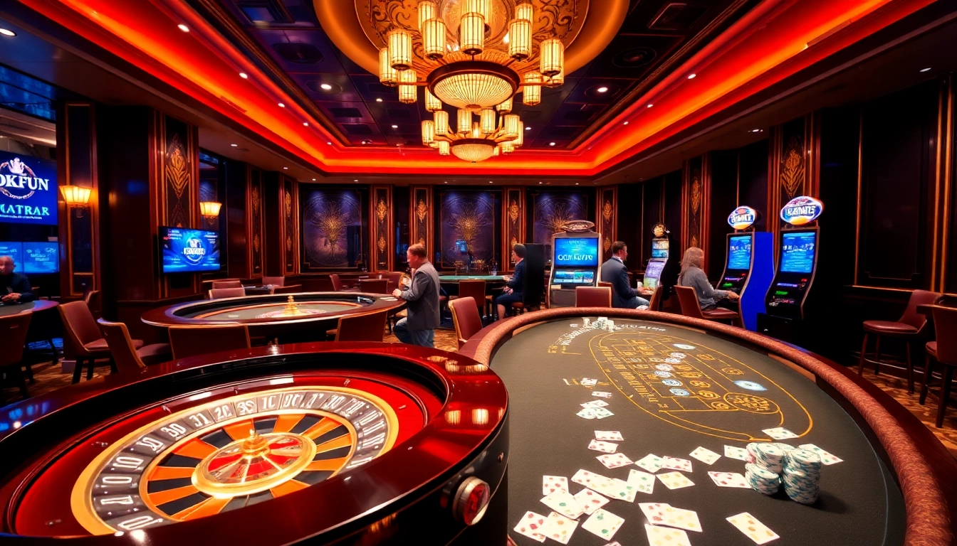 Engaging players at a vibrant casino with okfun-themed gameplay excitement.