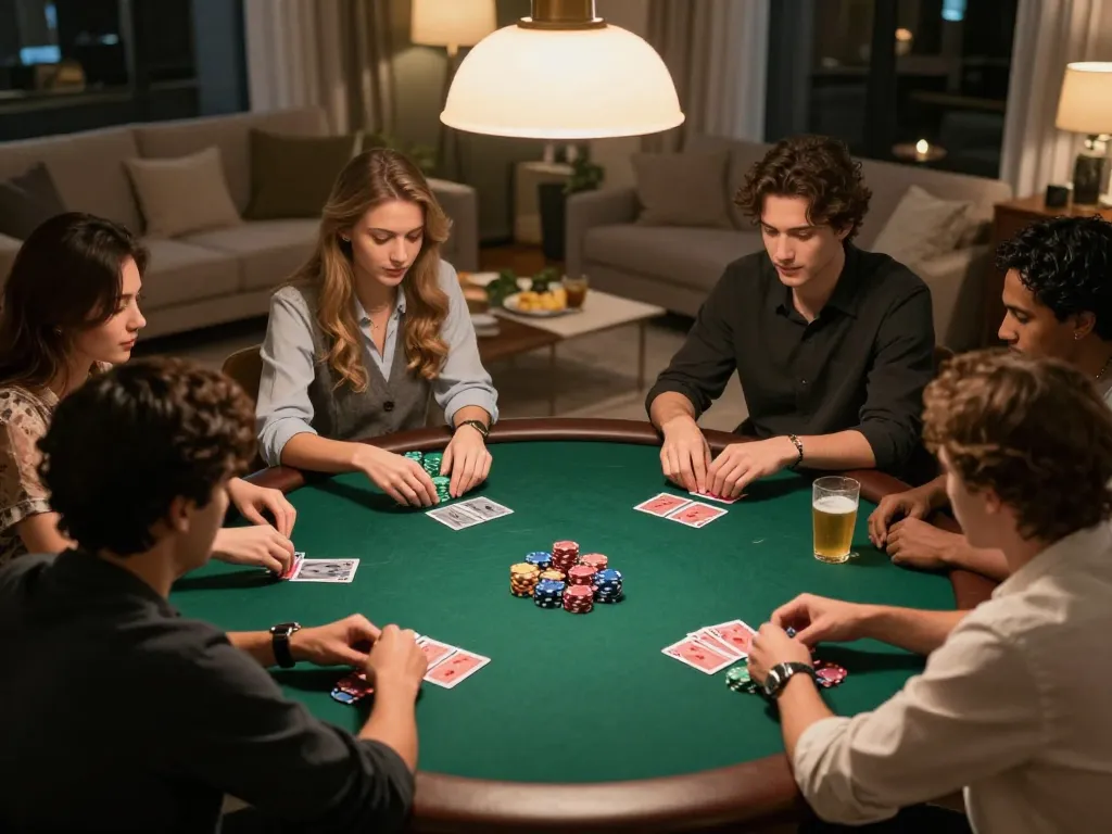Enjoying a thrilling game bài night with friends around a poker table and chips.