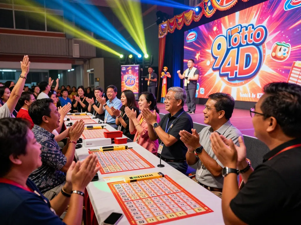 Audience celebrating as 9 Lotto 4D results are announced live at a vibrant lottery event.