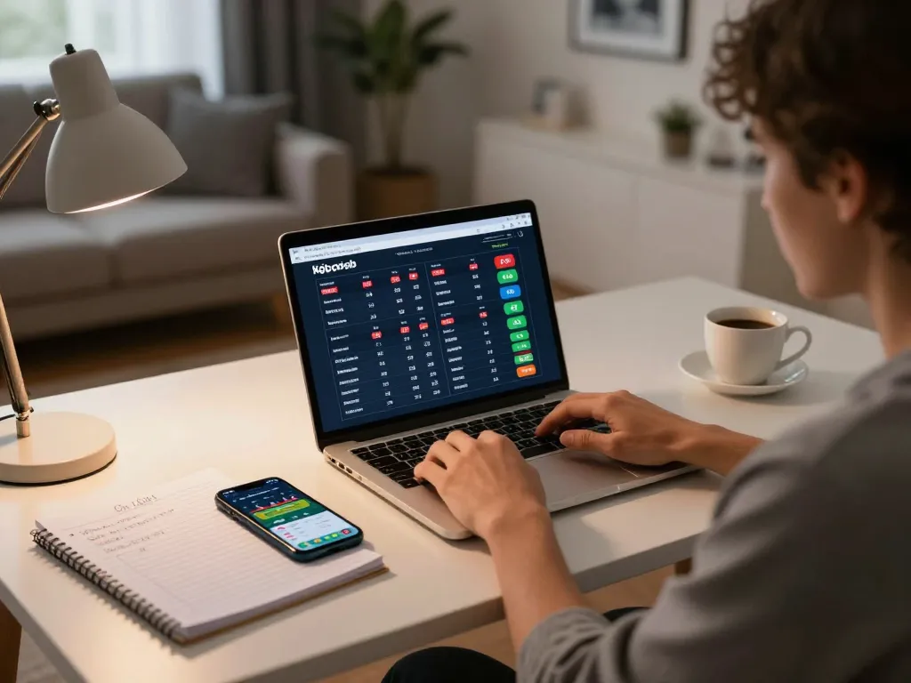 Engaging in kèo bóng đá betting at home with laptop and strategy notes in warm ambient lighting.