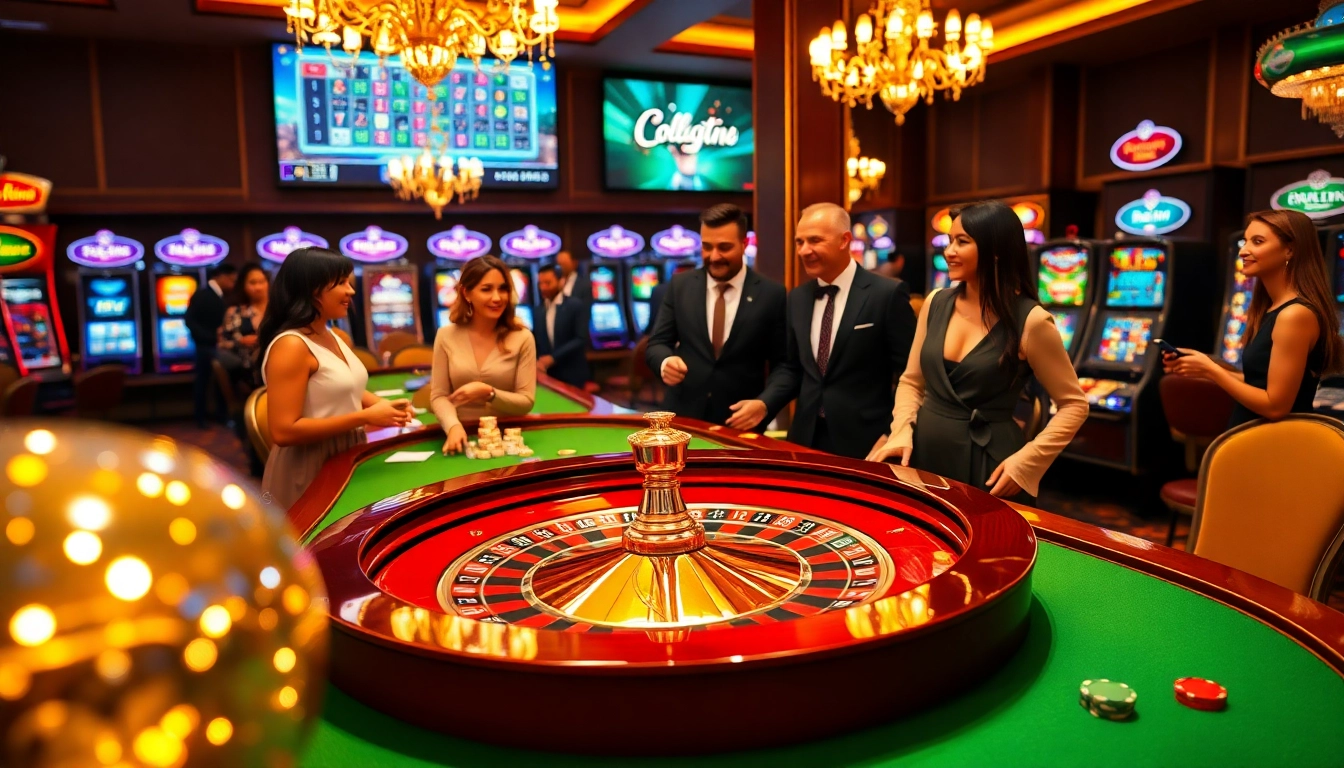 Experience the thrill of gambling at https://8kbetwin.com/ with a lively roulette table and excited players.
