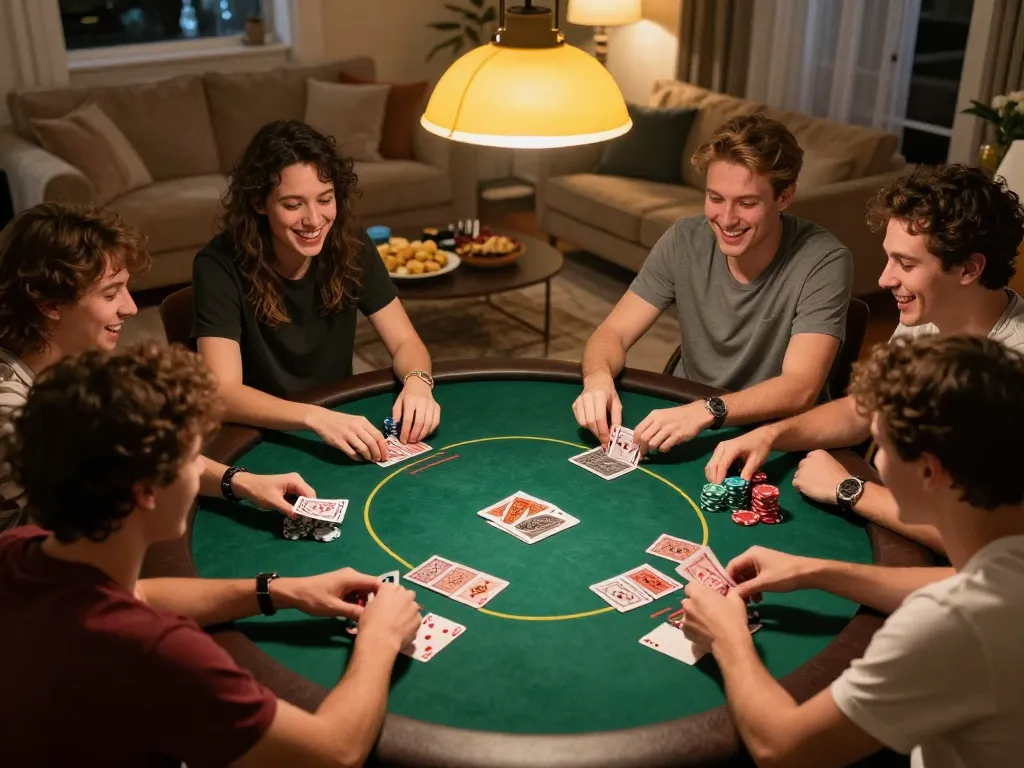 Exciting poker night with friends at home showcasing games from https://max88sss.com/ and enjoyable social interactions.