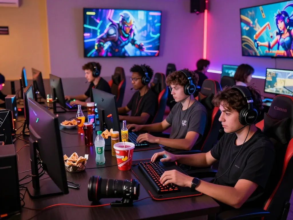 Dynamic gaming community enjoying bem88 games in a vibrant lounge.