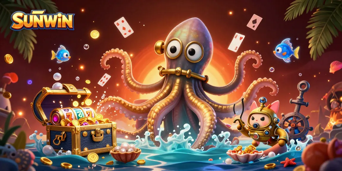 SUNWIN promotes thrilling wins with a colossal kraken, diving cat, and magical underwater treasures.