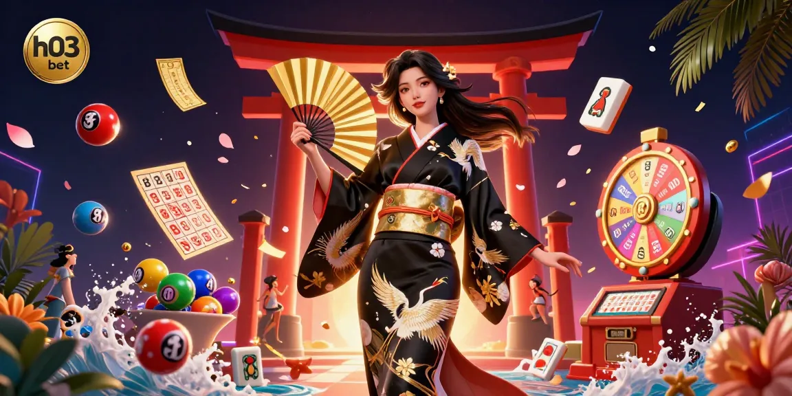 Rasakan sensasi h03 bet dengan ilustrasi yang cerah dari adegan kasino tradisional yang terinspirasi Jepang, lengkap dengan elemen permainan yang dinamis.