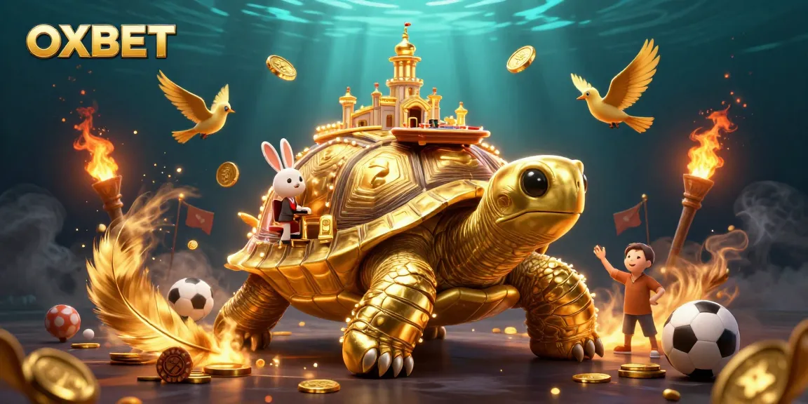 Experience the lively OXBET casino scene with a tortoise palace, rabbit dealer and golden coin action