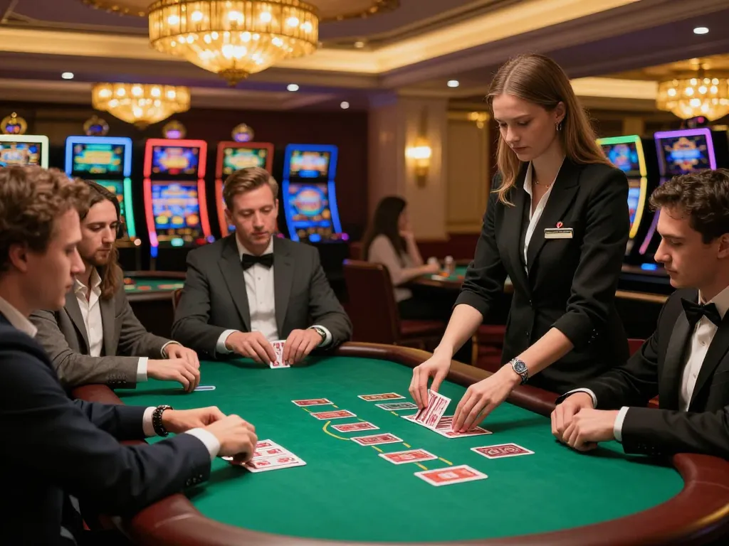 Engaged players strategizing at a blackjack table at Net88 casino, showcasing an exciting gaming atmosphere