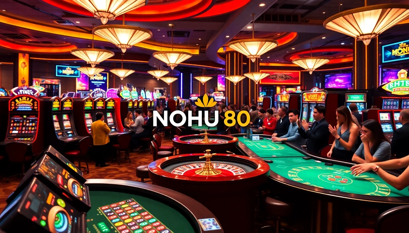 Engaged players enjoying the thrill of NOHU90's casino games with vibrant slot machines.