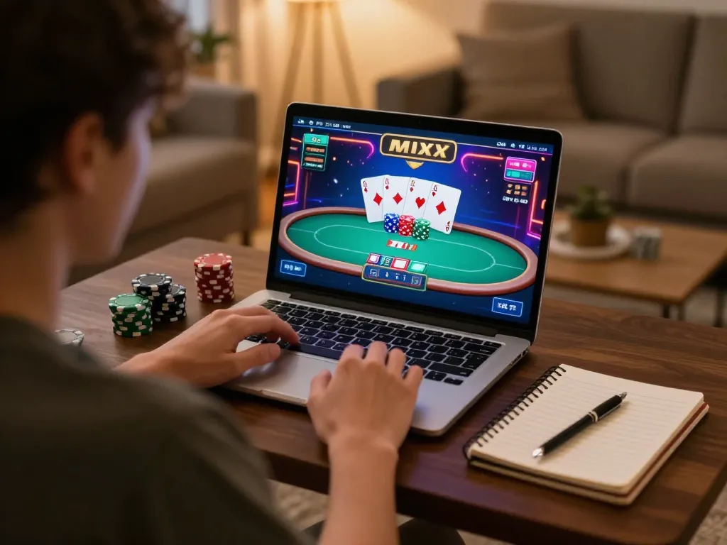 Engaging in an exciting poker game on 33win, showcasing colorful game interface and strategic preparation.