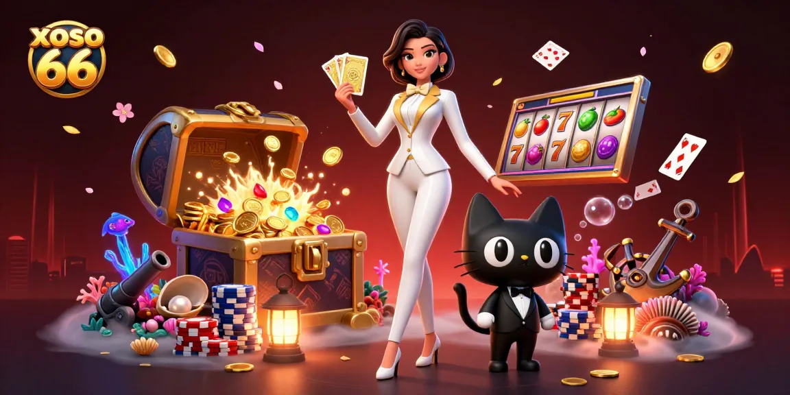 Experience xoso 66's excitement with dynamic slot gameplay, 3D characters, and vibrant casino elements.