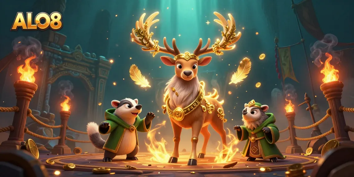 Engage with ALO8's vibrant gambling scene featuring Celtic characters amidst golden coins and dynamic gaming elements.