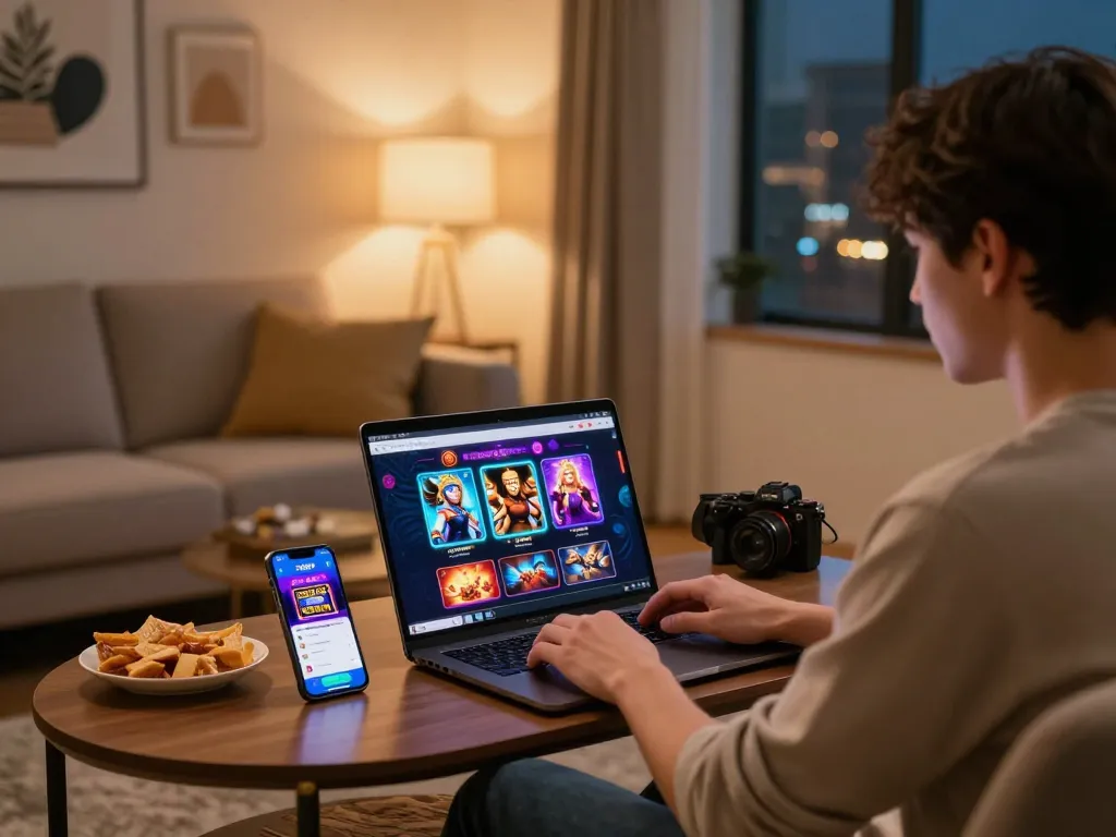Engaging in games on 789P's online platform with multiple devices in a cozy living room.