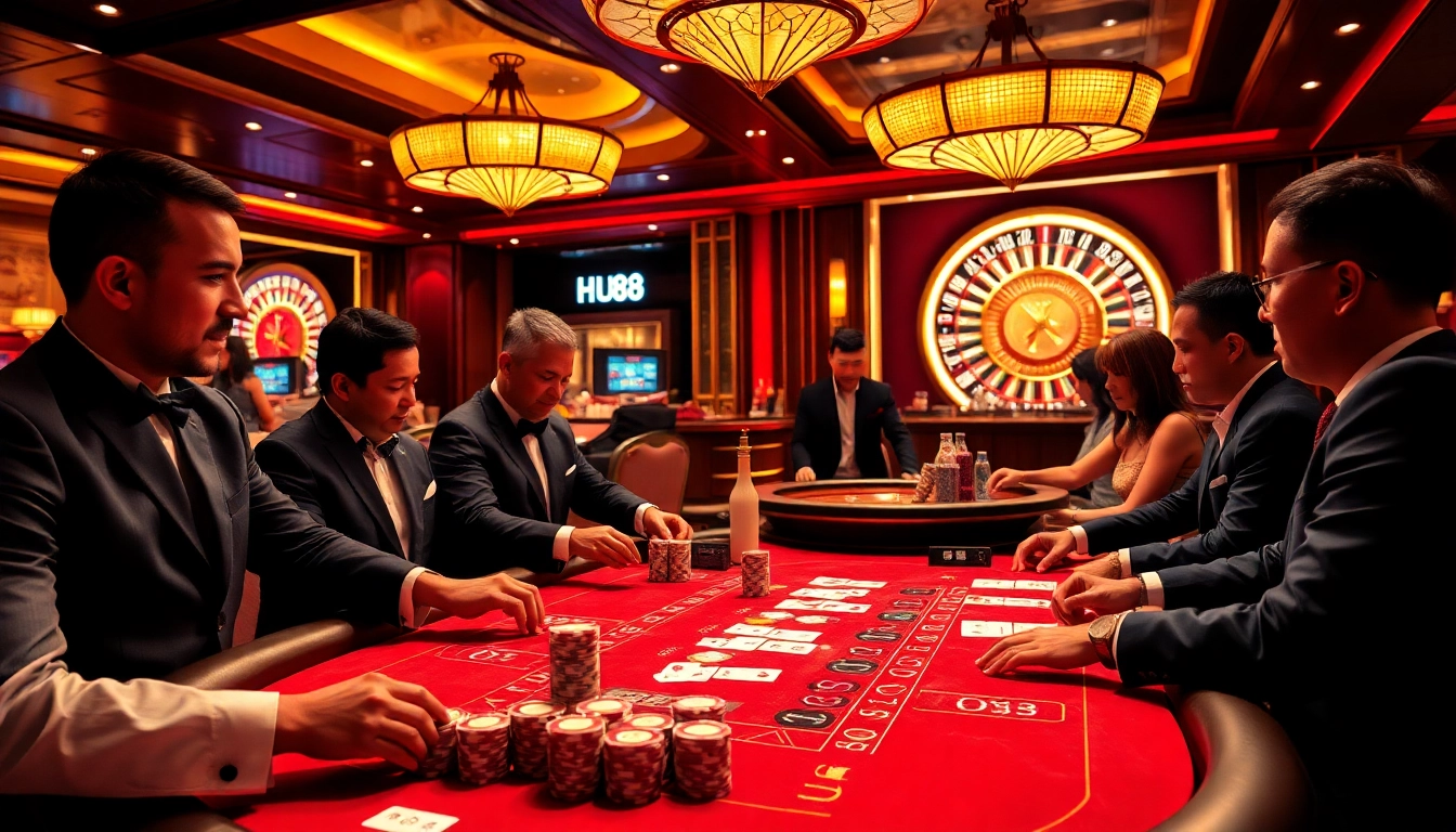 Experience intense gameplay at the HU88 luxurious casino table with professional dealers.