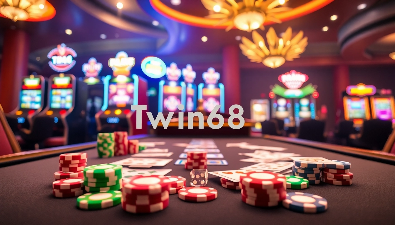 Engage in thrilling gameplay with Twin68's exciting casino experience featuring poker chips and roulette.
