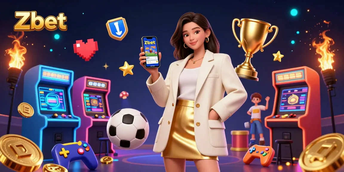 Zbet engaging sports betting experience with a cheerful Asian woman smartphone illustration in a vibrant casino setting