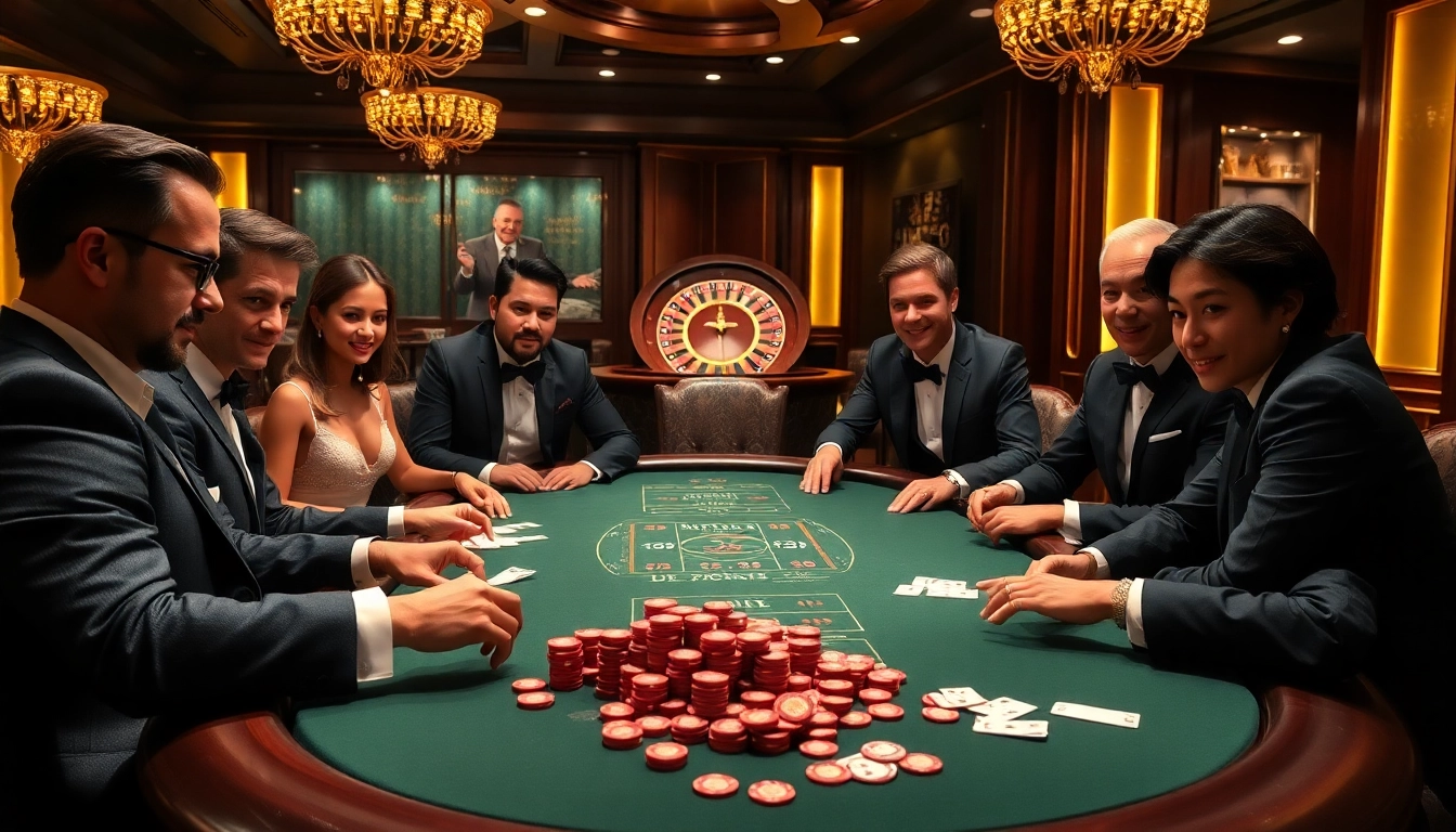Engaged players at a BDTK1 gaming table showcase excitement and elegance in a luxurious casino ambiance.