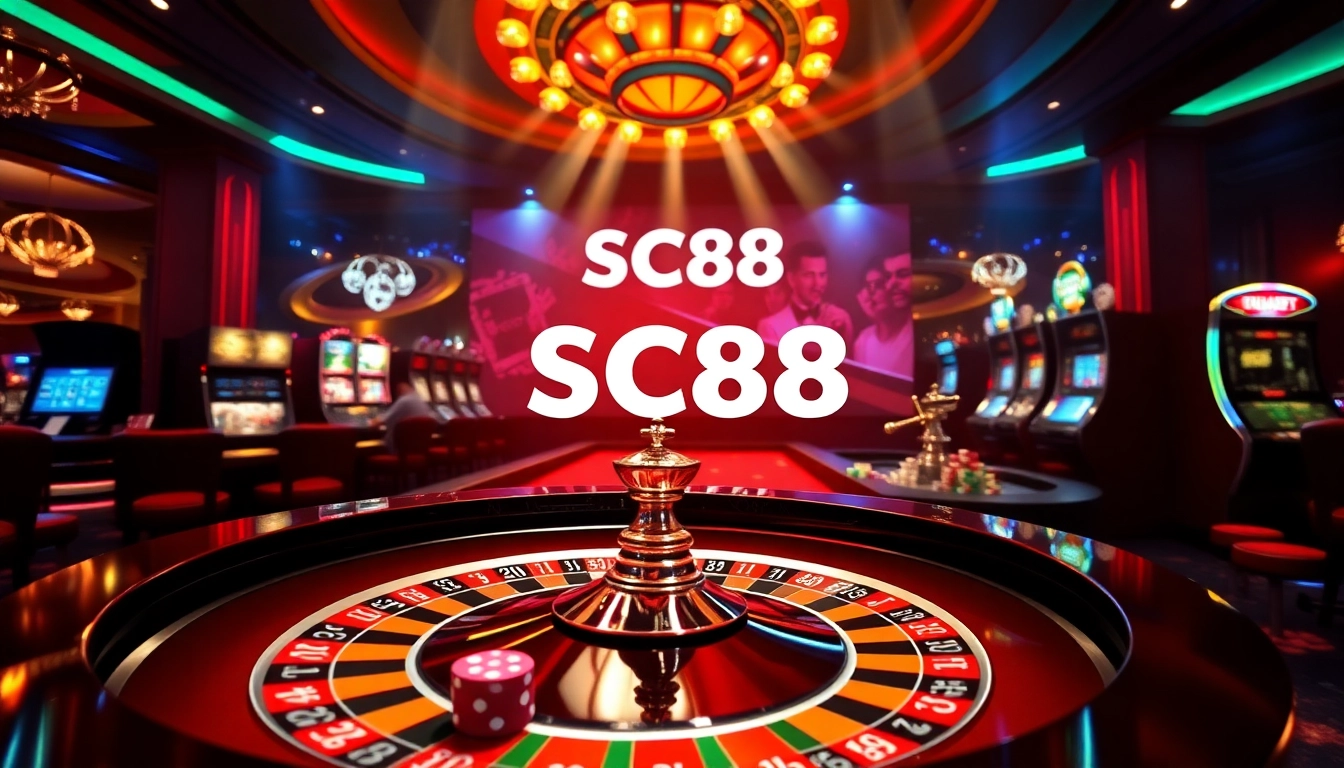 Experience the excitement of SC88 Chính Thức with vibrant poker chips and roulette tables.