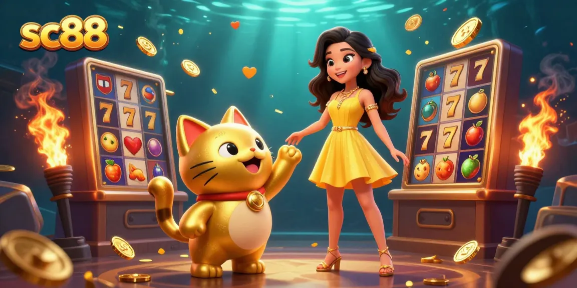 Experience thrilling gameplay at sc88 with vibrant slot machines and a cheerful mascot.
