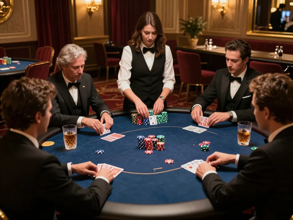 nk88 players enjoy an exclusive poker night in a luxurious VIP casino area with warm lighting.