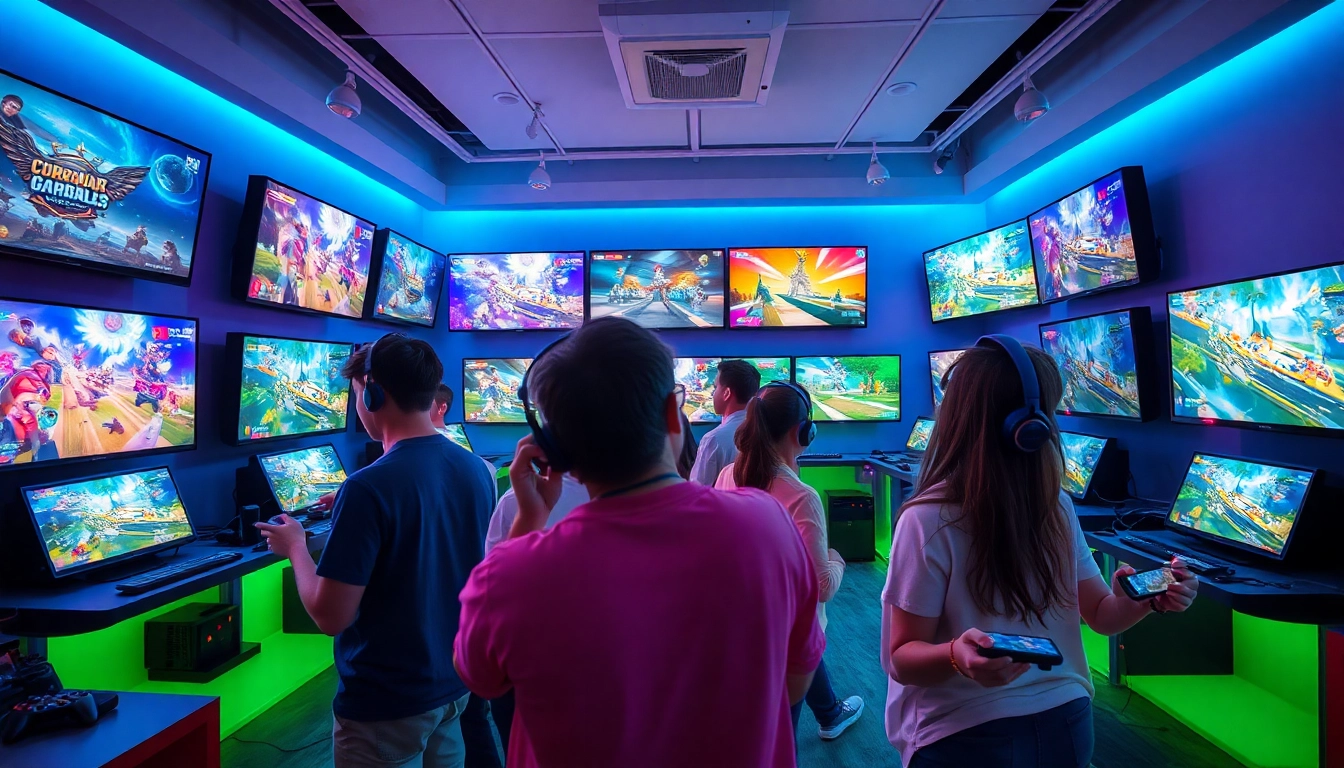 Exciting gaming scene showcasing nk88 app with vibrant colors and engaged players.